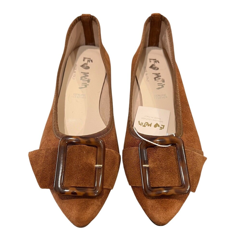 Brown Suede Pointed Toe Flats with Buckle